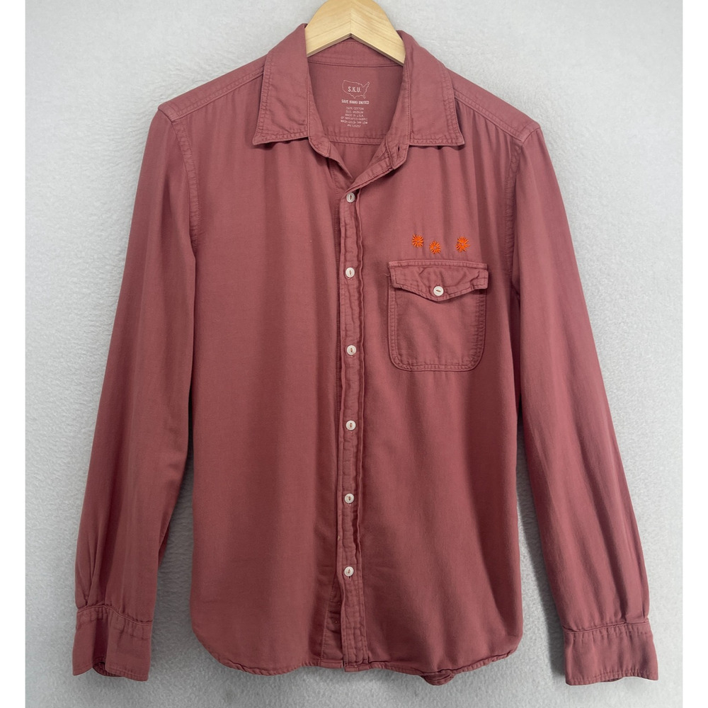 SAVE KHAKI UNITED Shirt Mens M Embellished Button Up Long Sleeve Cotton Pink USA